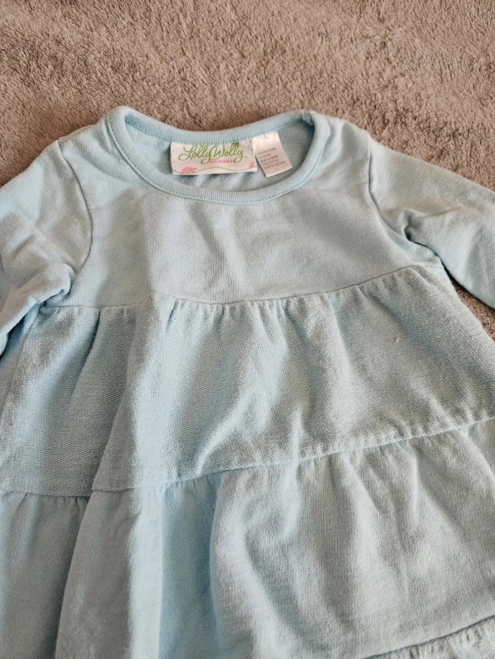 Lolly Wolly Doodle Light Blue Tiered Long Sleeve Dress 12-18m